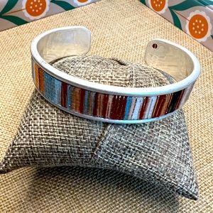 Plunder Multicolor Striped Inlay Cuff Bracelet - Red, Blue, Brown, Cream